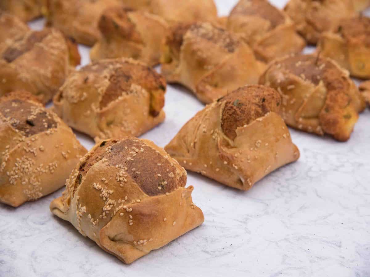 Rows of Flaounes. Rows of Flaounes.