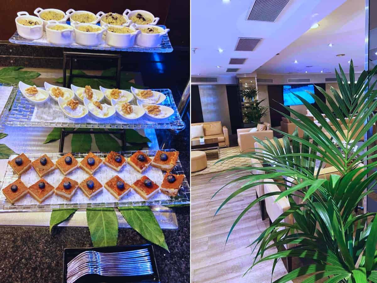 Collage of snacks and furniture at The Level. 