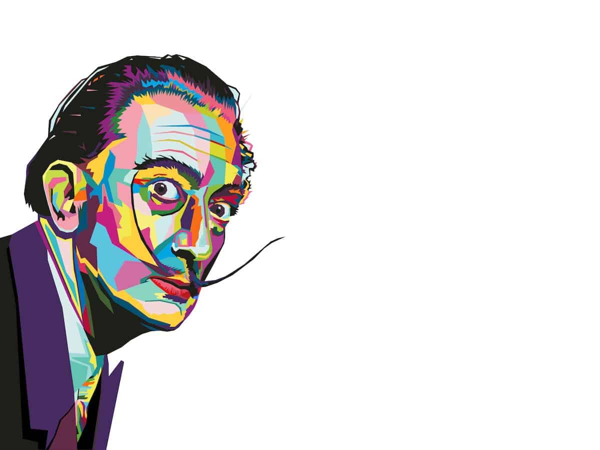 Multicolored creative vector illustration in wpap style of the famous artist Salvador Dali isolated on a white background.