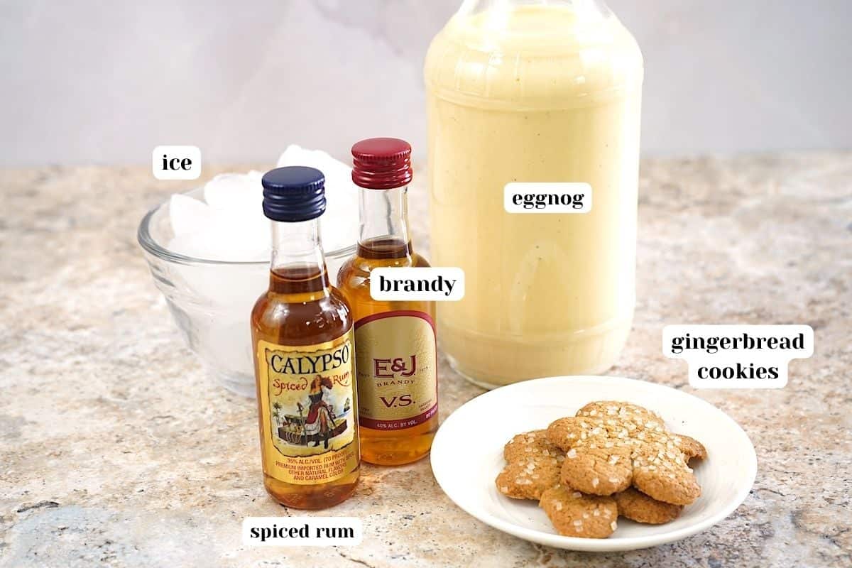 Ingredients to make eggnog cocktail recipe on the table.