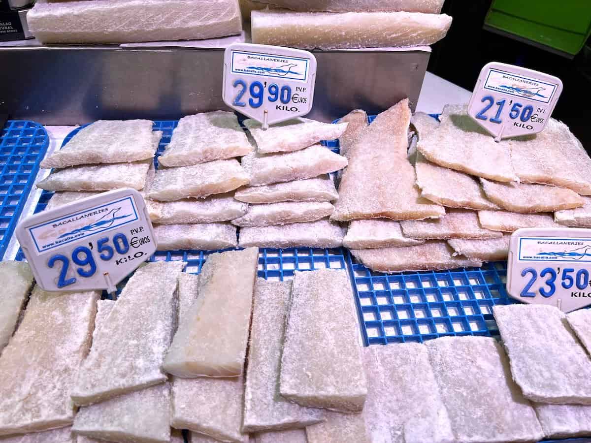 Uniform pieces of salted cod in Spain.