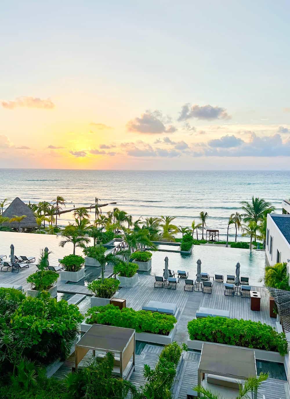 Sunrise view of the Impression Moxché by Secrets swimming pool from Suite 1401. (Credit: Michele Peterson)
