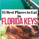 A collage of a bridge and seafood at one of the best places to eat in Florida Keys.