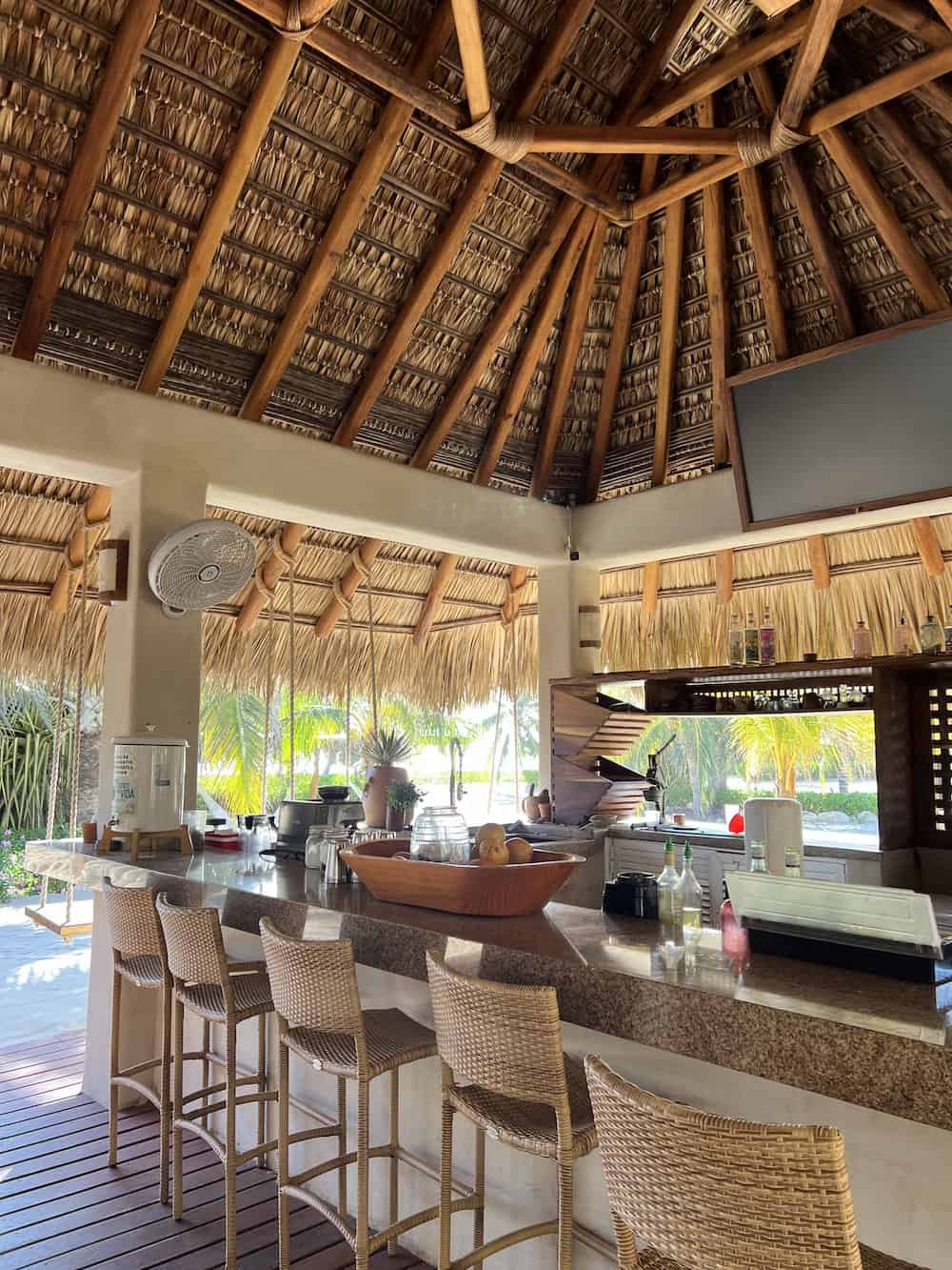 Airy palapa bar ar El Origen Beach Bar. (Credit: Michele Peterson) 