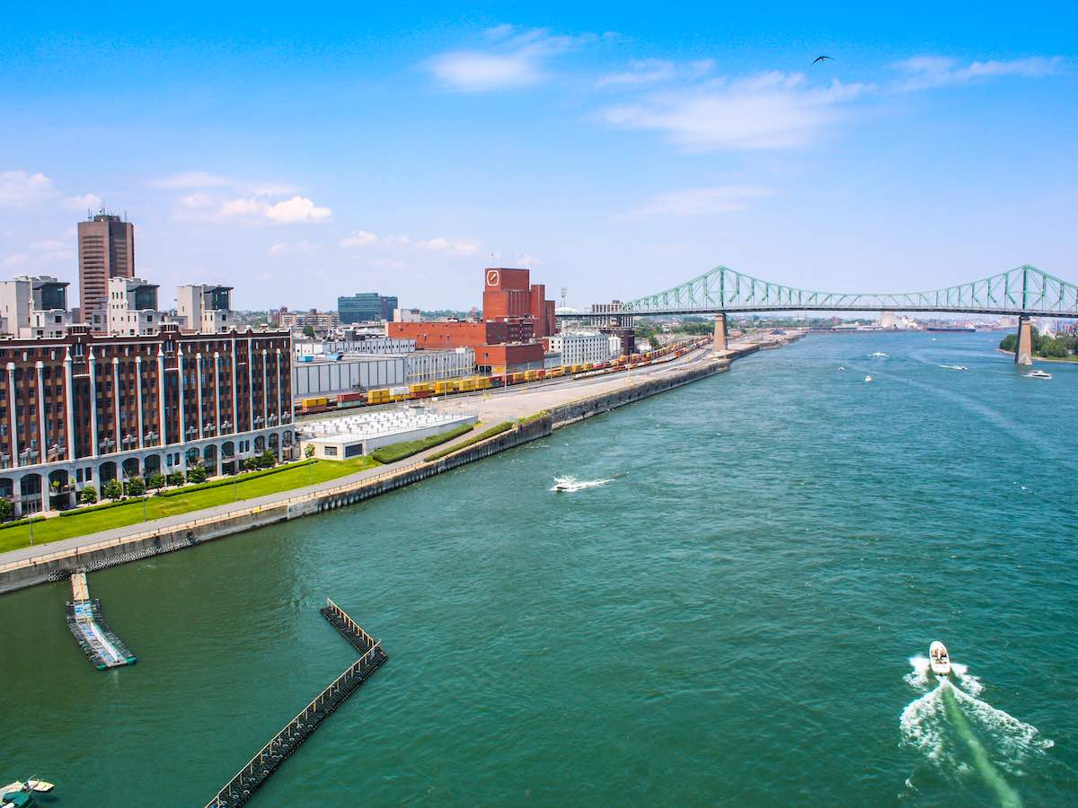 Old Port of Montreal and the Jacques-Cartier bridge.