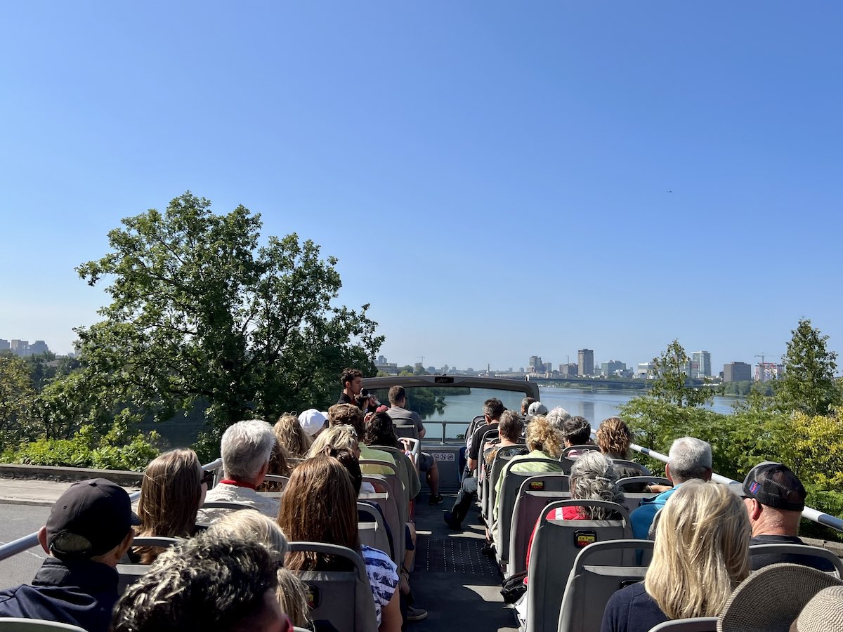 Tourists enjoying the views on the  Double Decker Bus in Ottawa.  