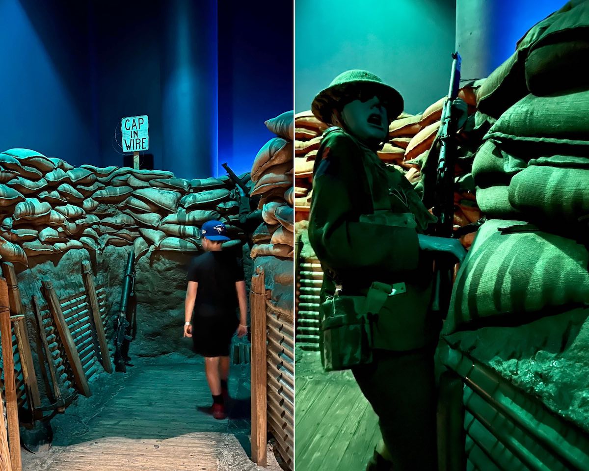 Child walking in the WW1 exhibit at the Canadian War Museum.