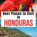Beach at Tela and tropical bird in Honduras collage for Pinterest.