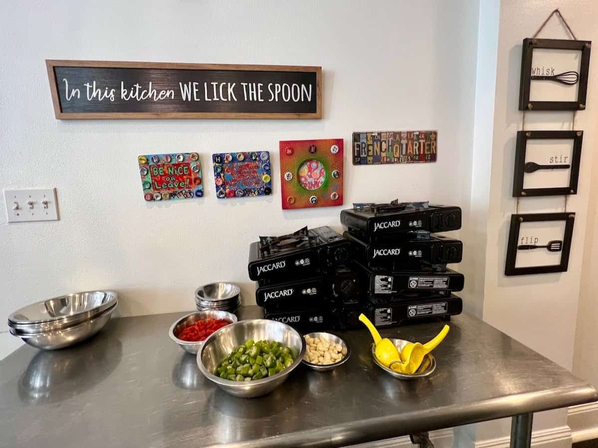 Kitchen of Mardi Gras School of Cooking.