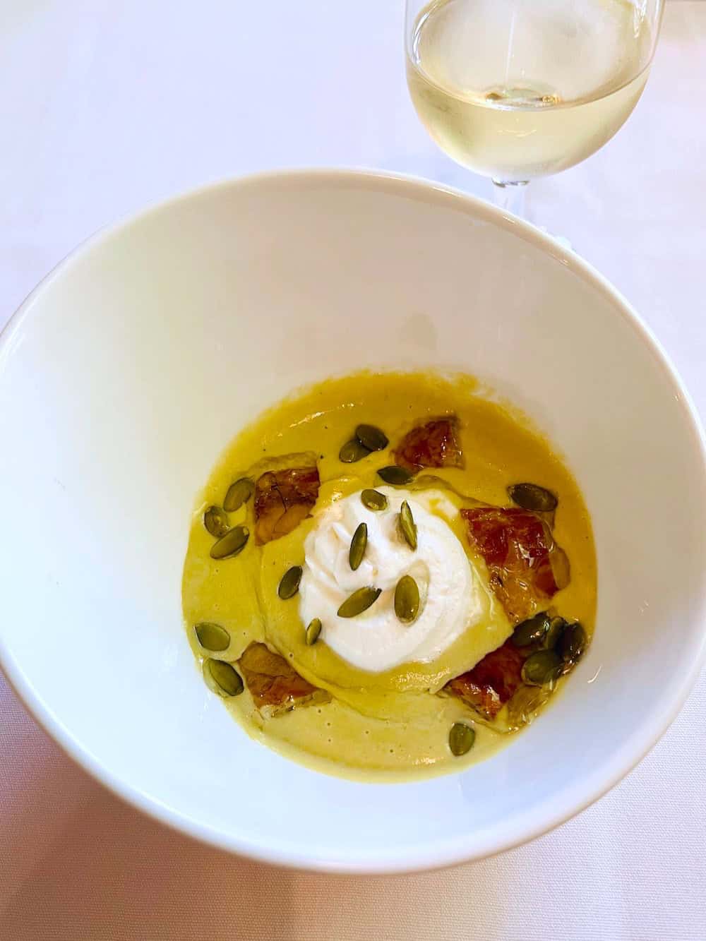 Smoked Eel Parmen Soup at Auberge du Chemin Faisant.