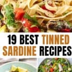 Collage of tinned sardine recipes for Pinterest.