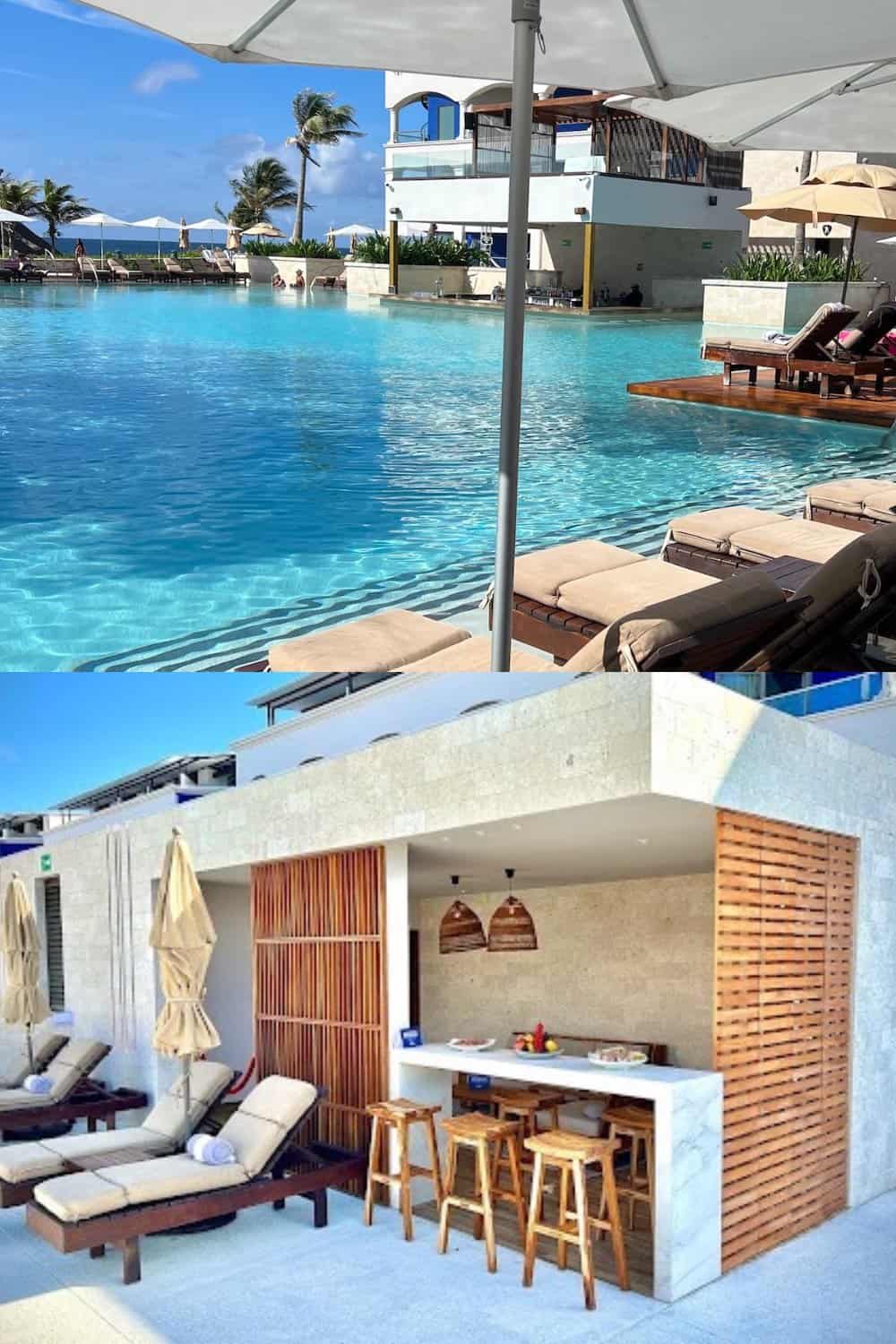 Collage of Grand Cabanas and Eden pool.