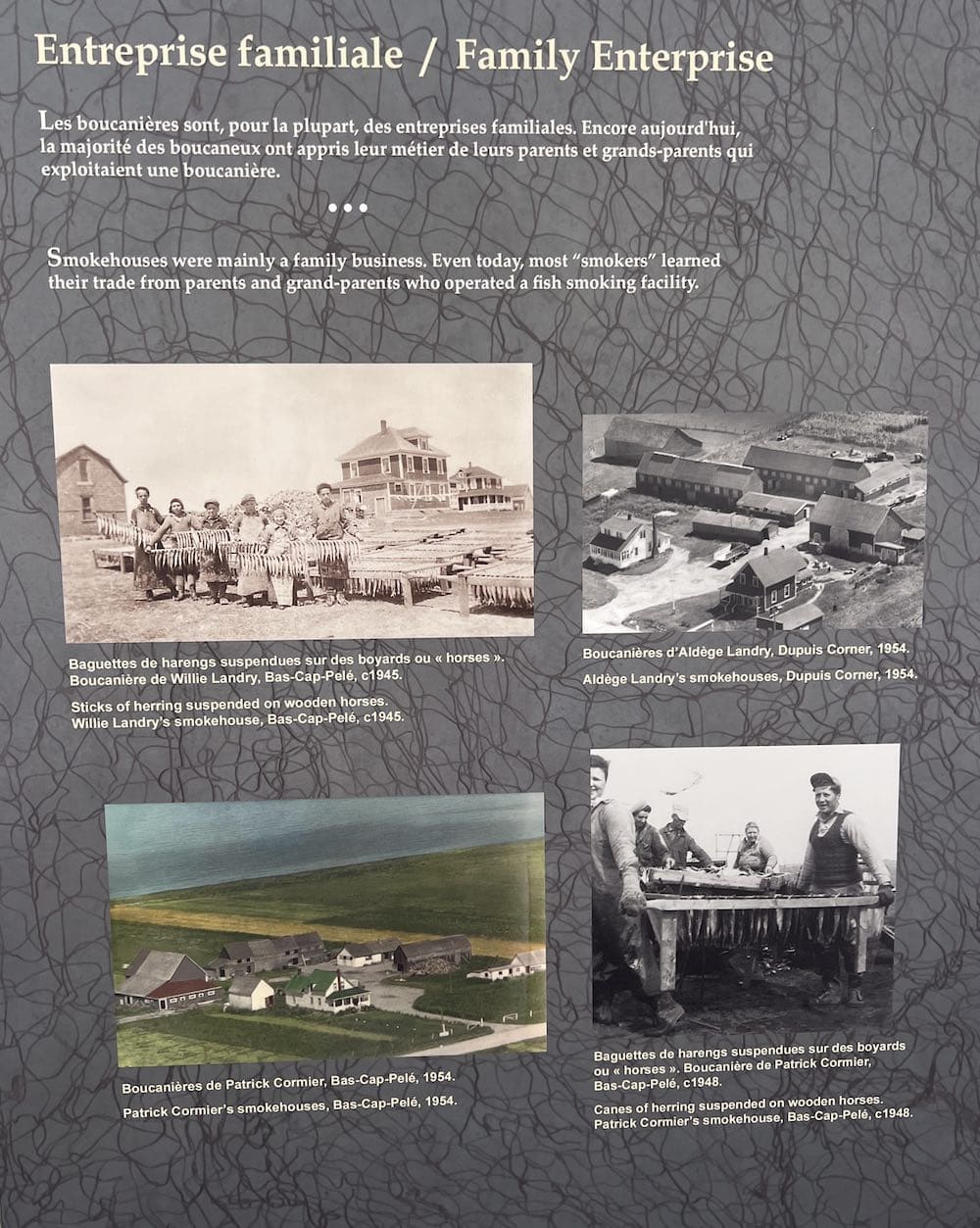 A sign at the museum chronicles the history and evolution of smokehouses.