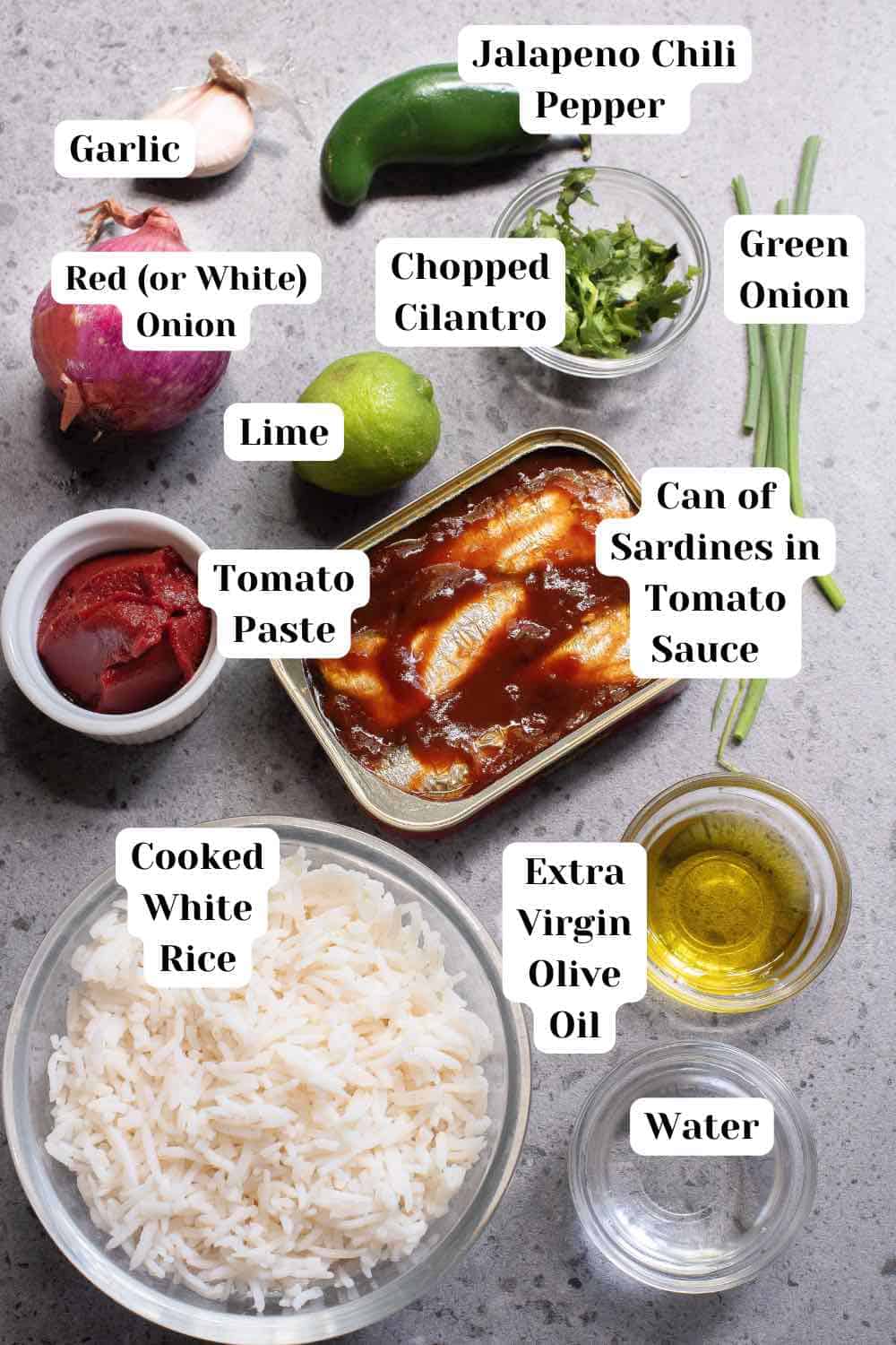 Ingredients for spicy sardines in tomato sauce. 