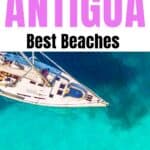 Pinterest image of a sailboat in Antigua, Caribbean.