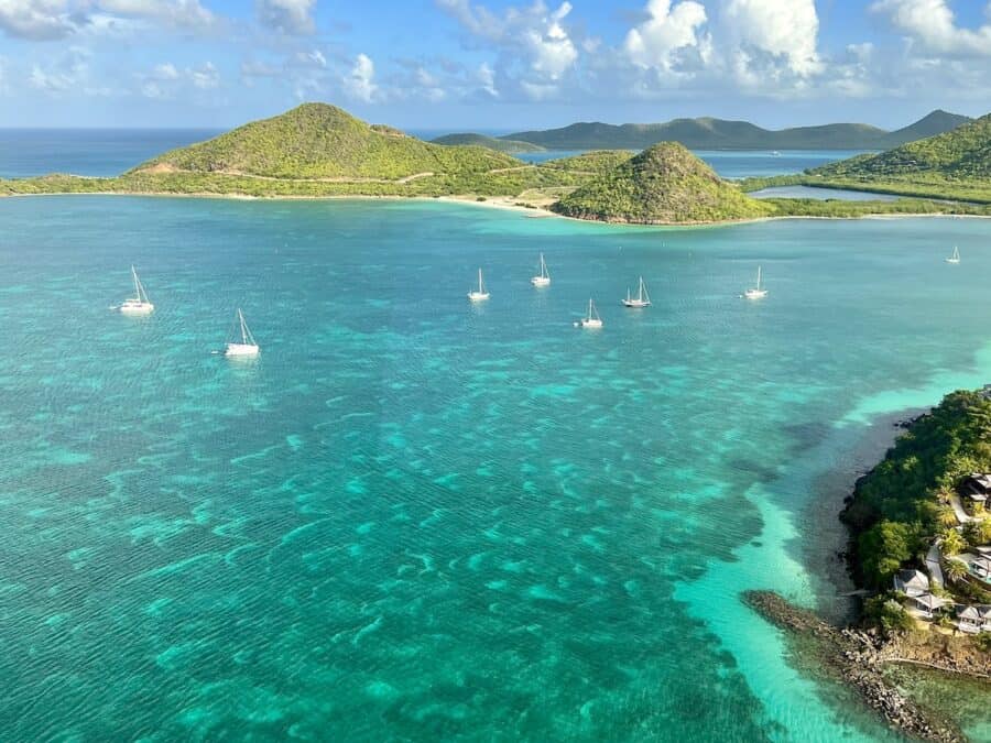 Sailboats near the coast of Antigua and Barbuda.