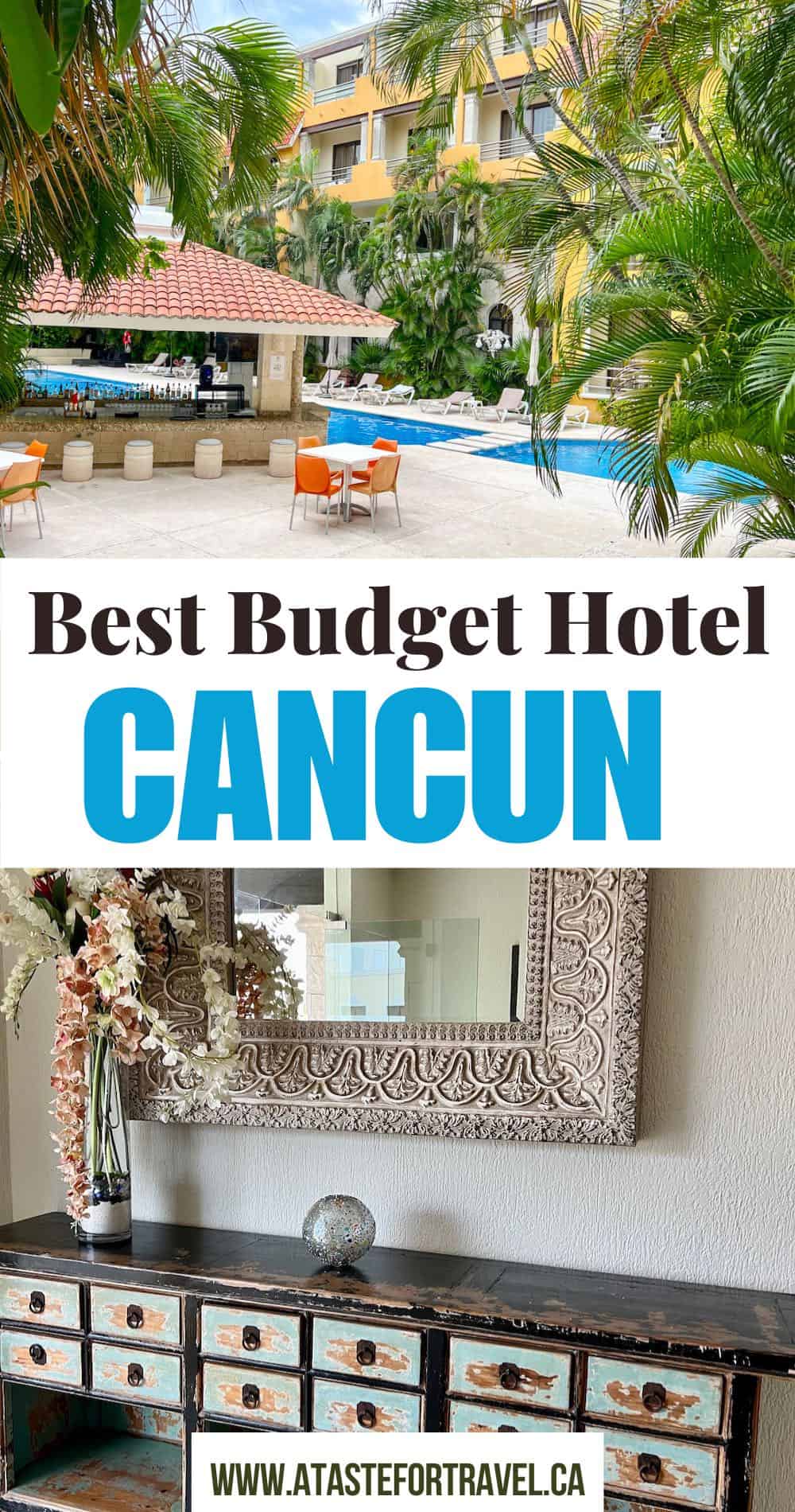 A collage of Adhara Hacienda Hotel in Cancun with swimming pool and decor.