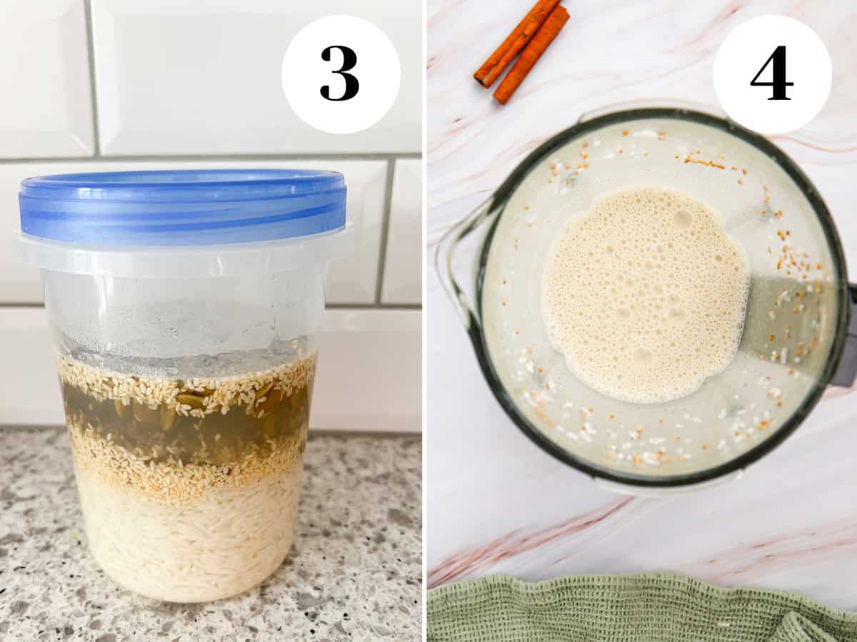 Process shots for soaking seeds and blending. 