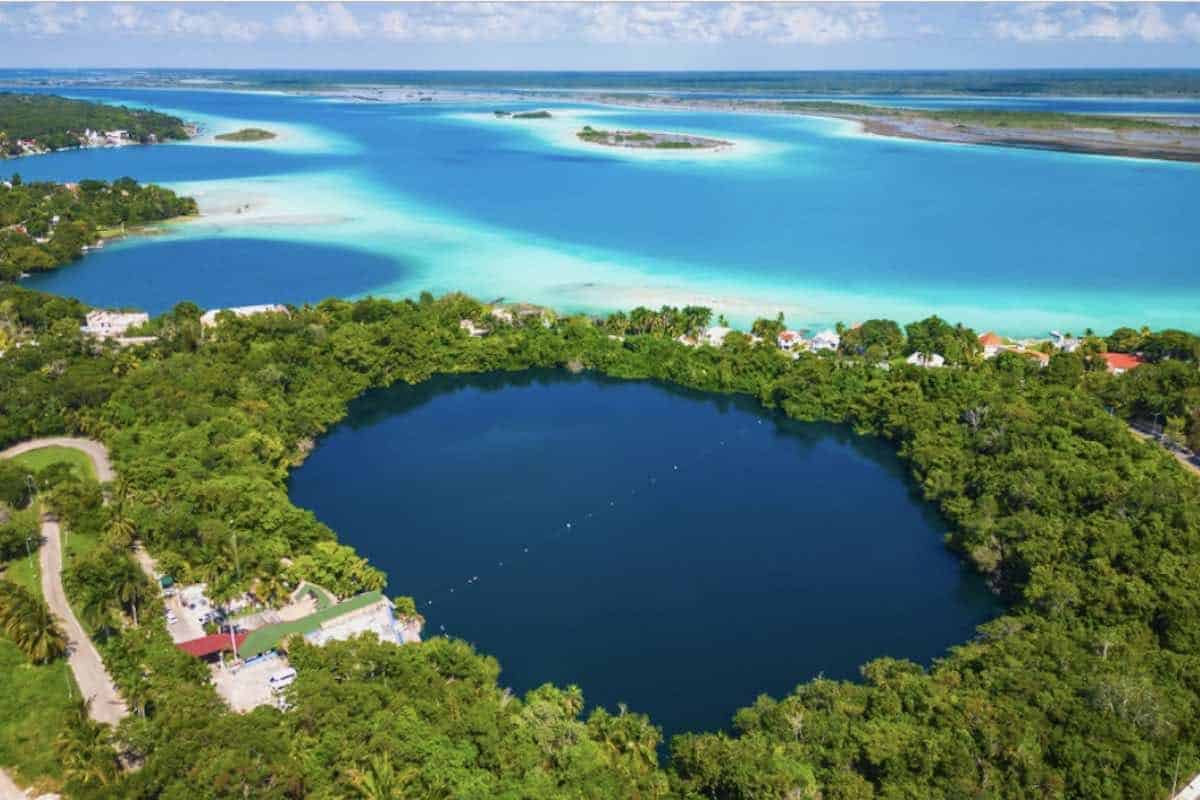 Aerial view of Bacalar Lake.