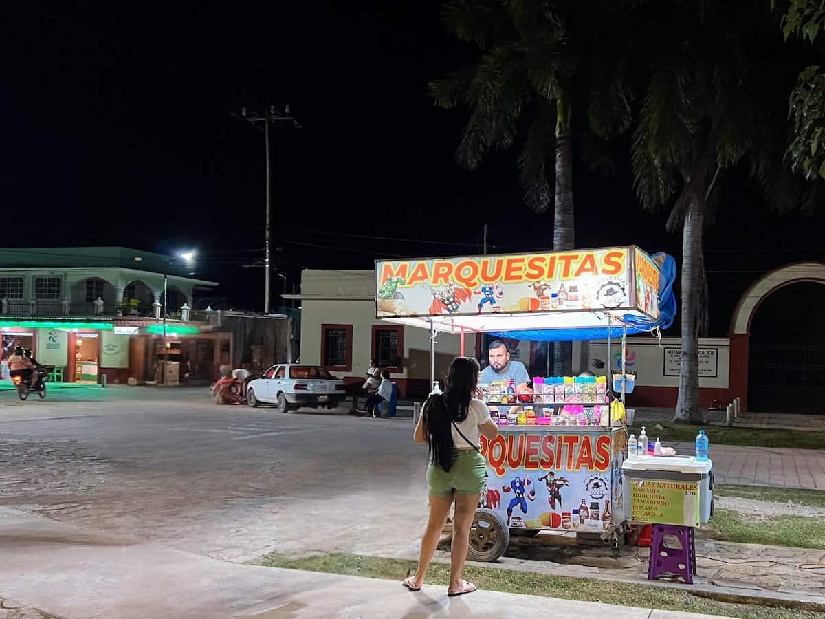 Vendor selling marquesitas in Bacalar.