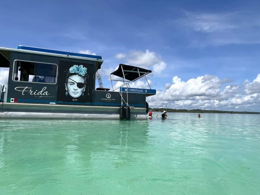 A pontoon tour is one of the top things to do in Bacalar, Mexico.