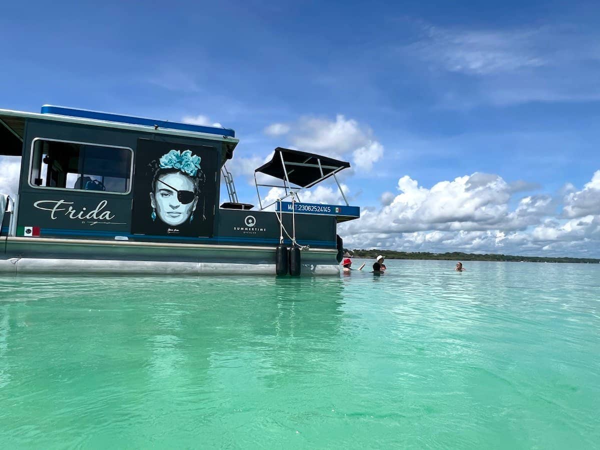 A pontoon tour is one of the top things to do in Bacalar, Mexico.