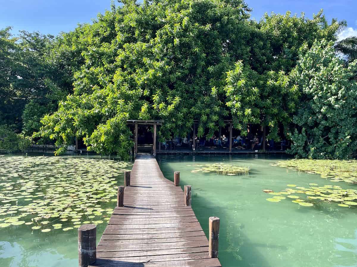 View of La Playita from the dock in Bacalar.