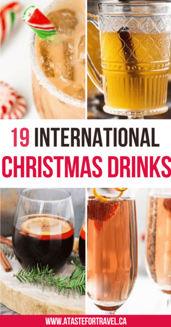 A collage of festive Christmas cocktails from around the world. 