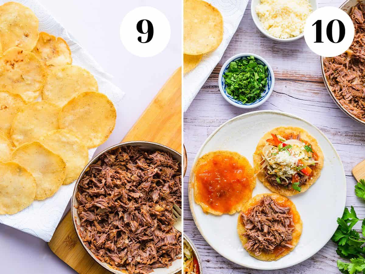 Frying tortillas and assembling garnachas. 