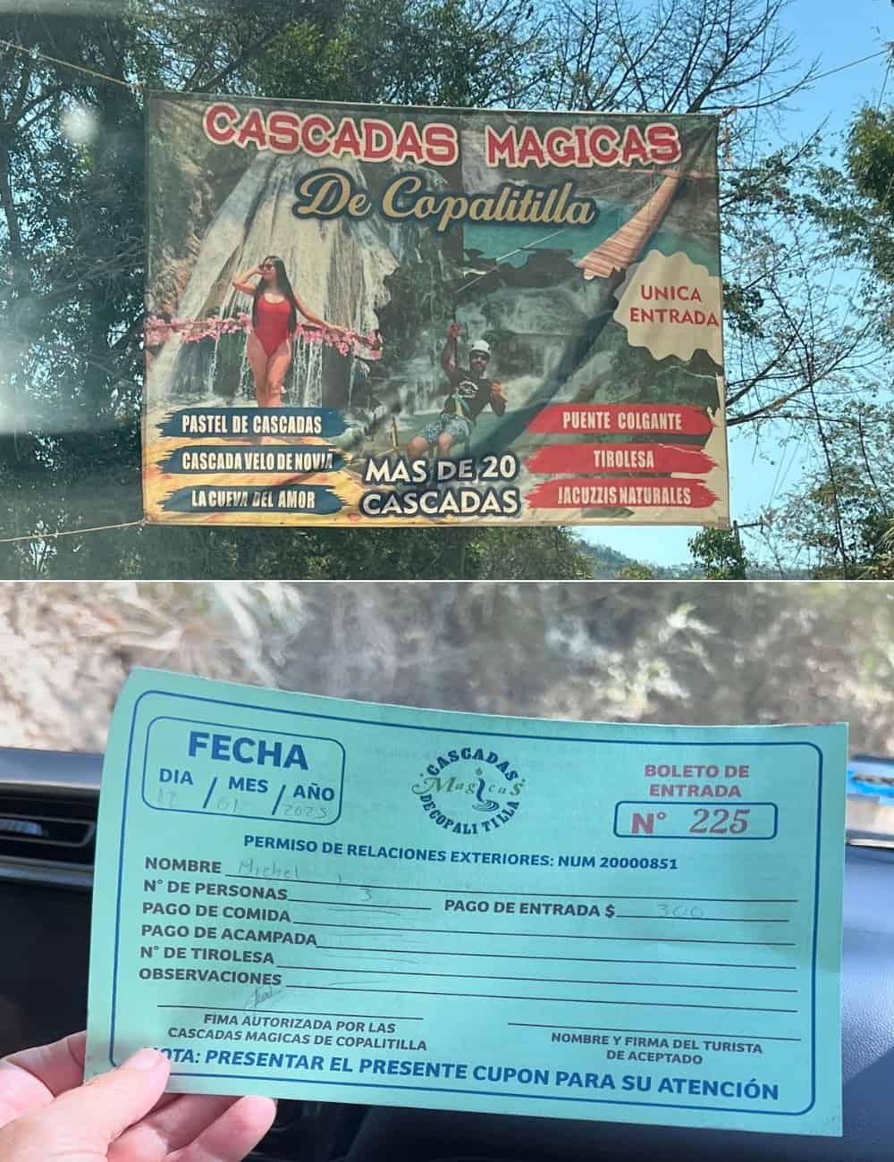 Collage of entrance to cascadas Magicas.