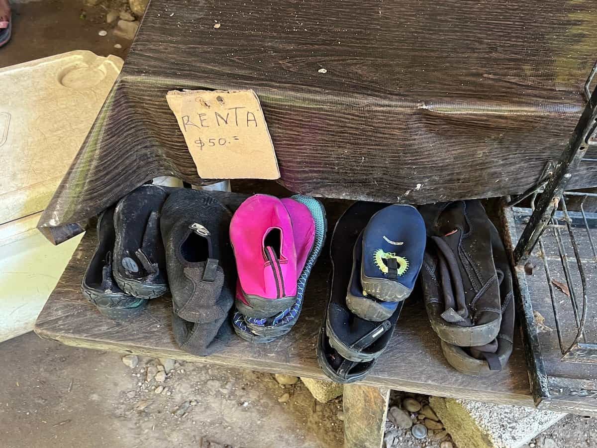 Water shoes for rent at the kiosk. (Credit: Javier Sanchez)