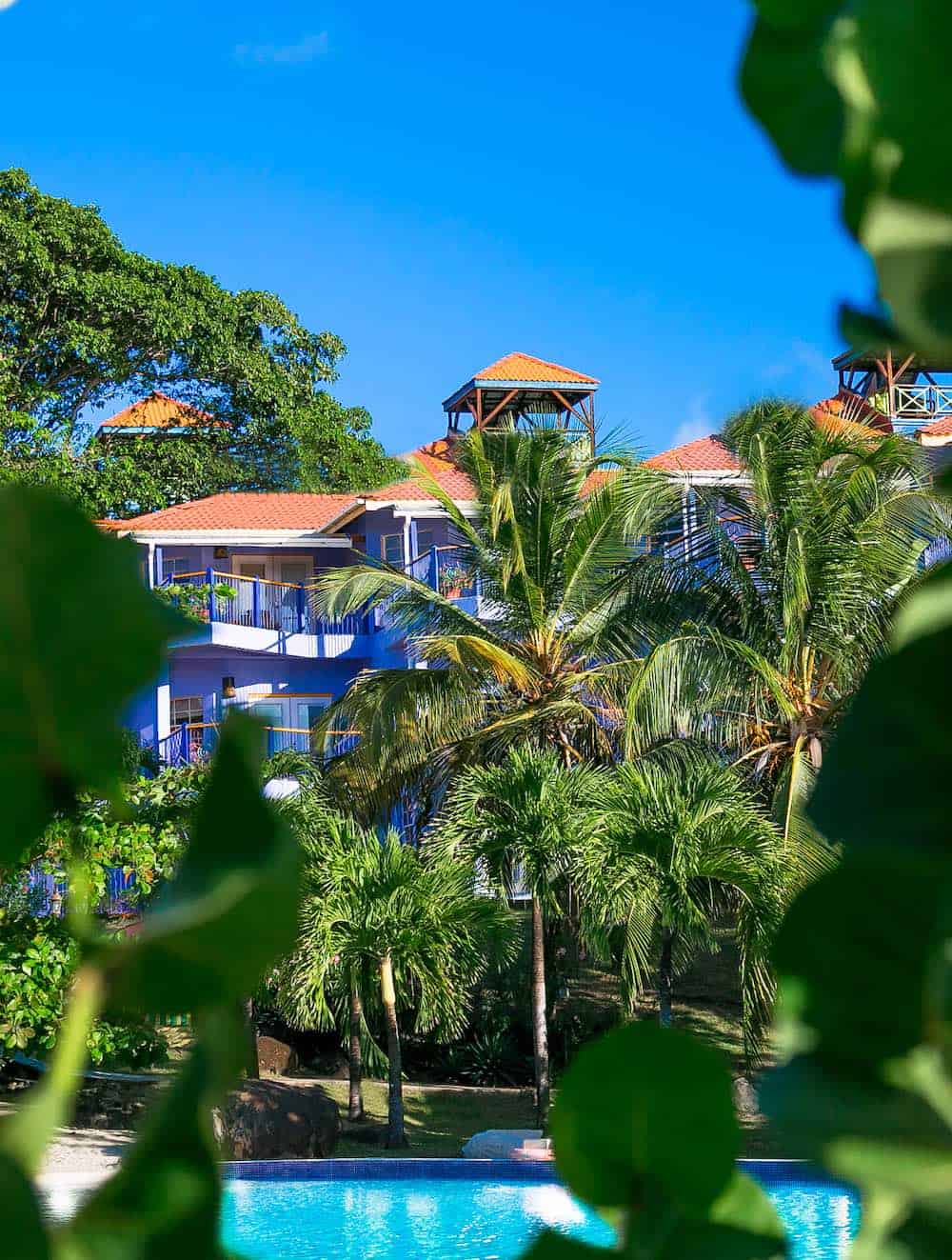View of building with foliage at True Blue Bay Bourique Resort. 