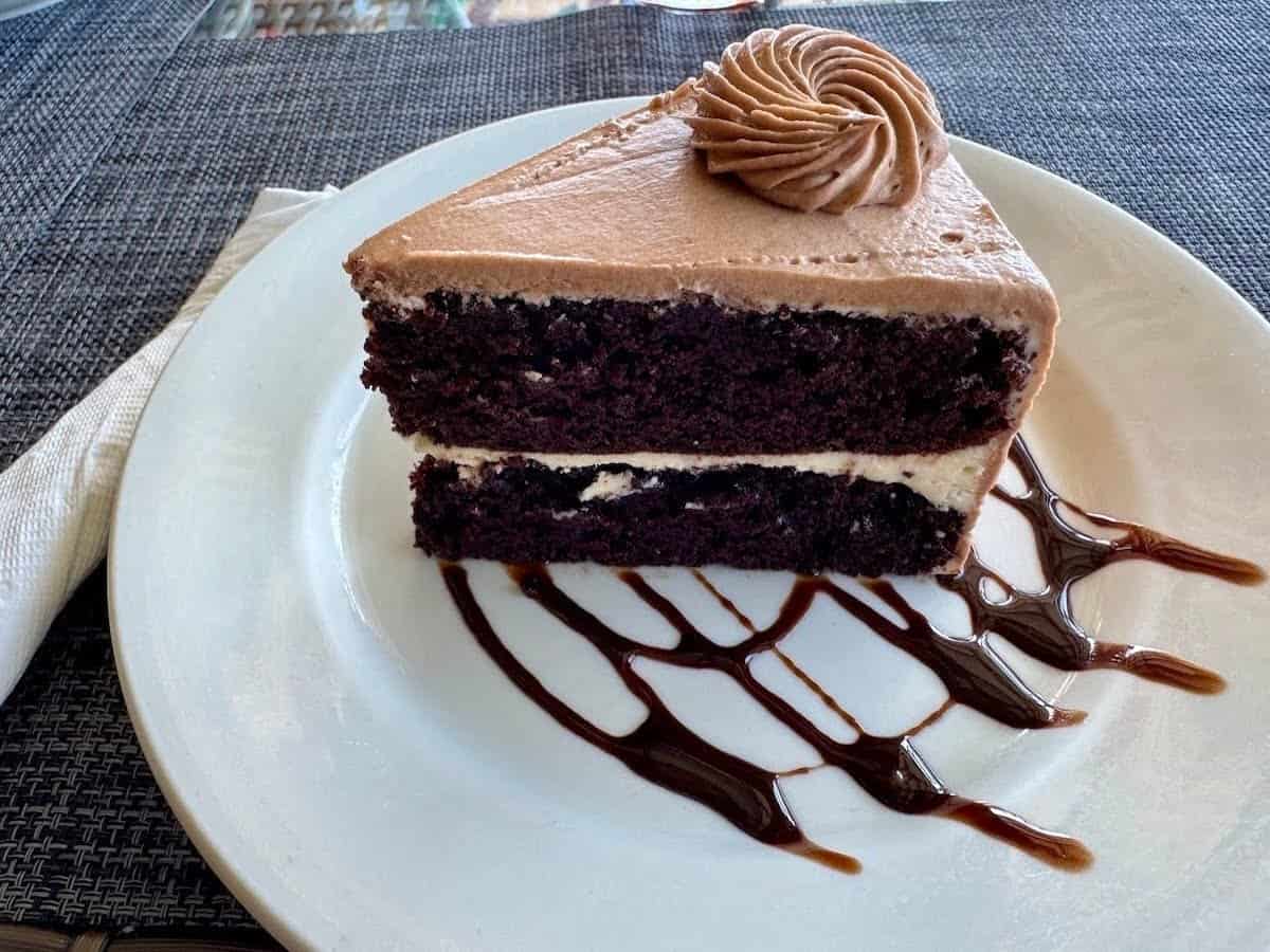 Frosted chocolate layer cake at Dodgy Dock Restaurant and Bar.