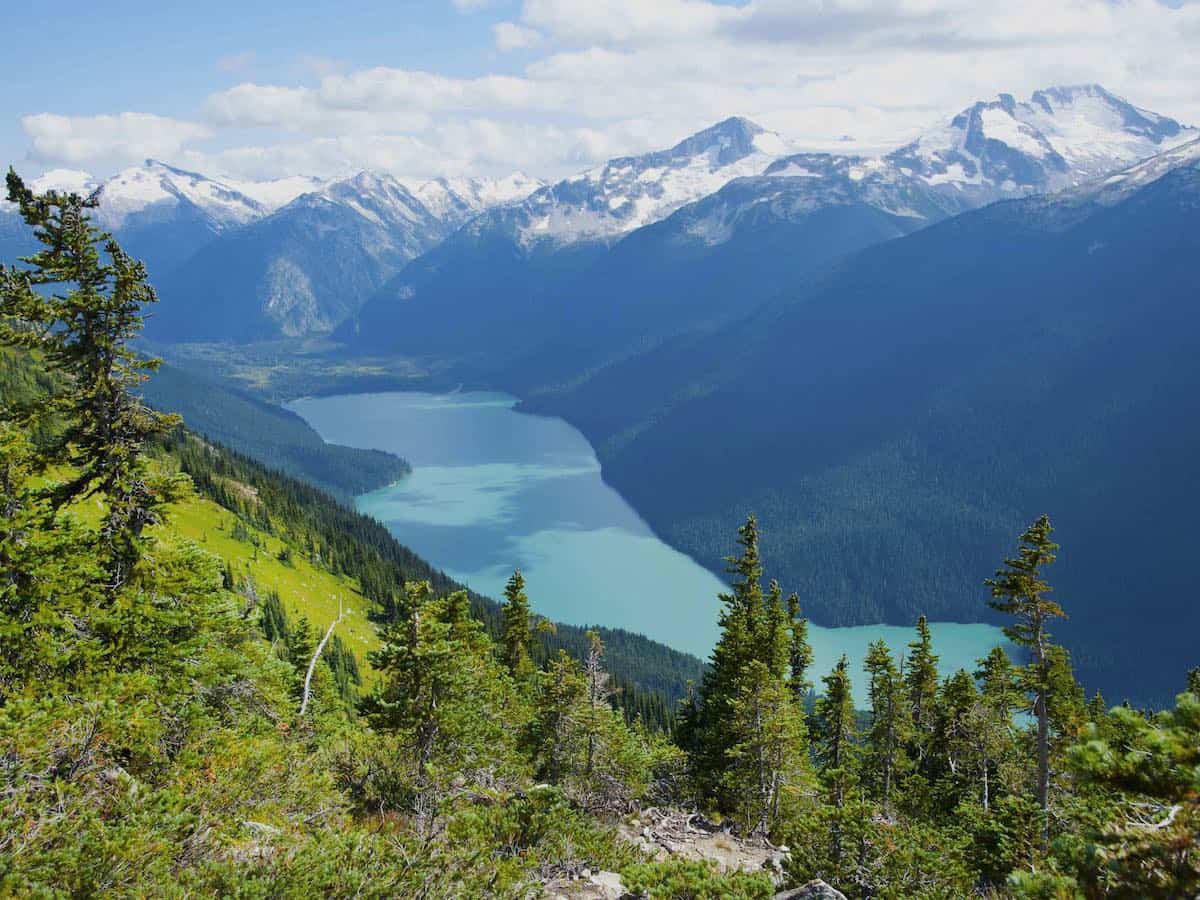 Panoramic view of Cheakamus Lake near Whistler BC. 