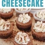 portrait of a kahlua cheesecake dessert with text for Pinterest.